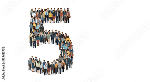 Diverse group of business people and casual individuals forming the numeral five vector illustration