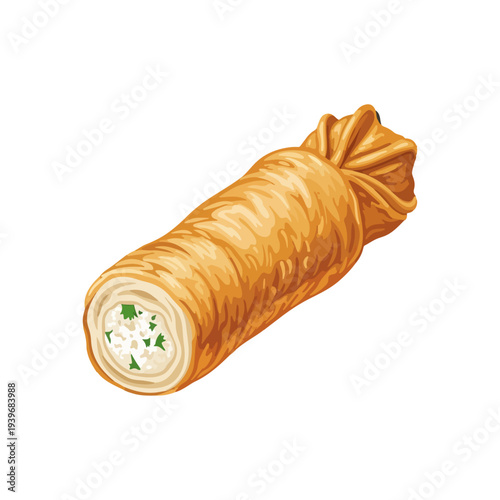 Borek Traditional Turkish Savory Pastry with Cheese Flat Vector Illustration.