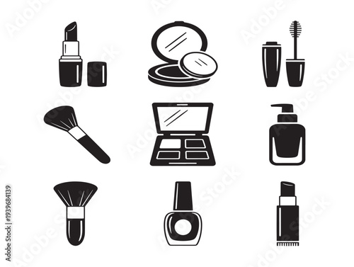 Minimalist beauty and makeup tools icon set