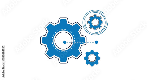 Technology concept vector illustration featuring interconnected blue gears symbolizing settings, operations, and system development processes.