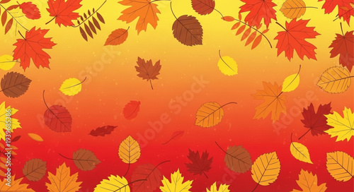 Autumn Leaves Falling Against Vibrant Sky.