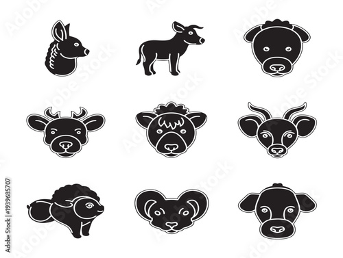 Black and white silhouette icons of animals and insects