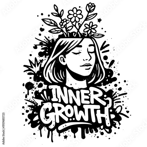 Woman with flowers in hair symbolizing inner growth and self-improvement