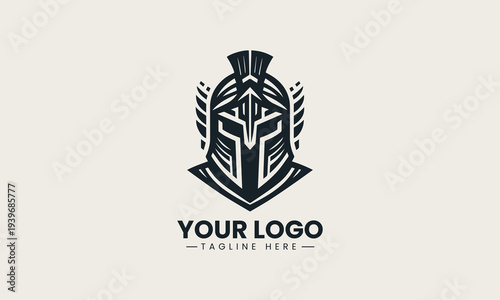 Black Spartan warrior helmet profile icon represents courage and strength powerful and heroic