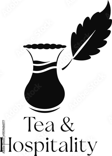Minimalist Tea and Hospitality Logo Design with Steam and Mint Leaf Elements - Vector Illustration.