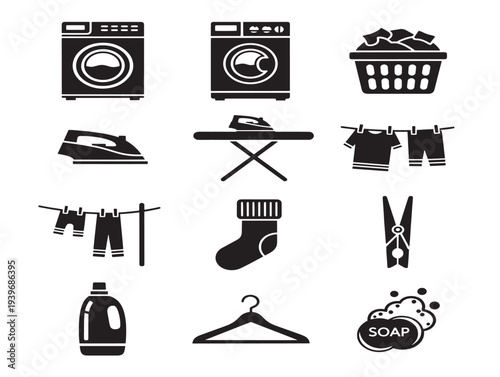 Minimalist laundry and ironing icons set