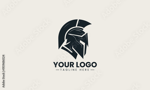 Black Spartan warrior helmet profile icon represents courage and strength powerful and heroic