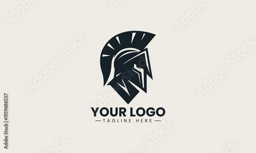 Black Spartan warrior helmet profile icon represents courage and strength powerful and heroic