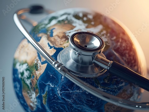 Stethoscope on globe symbolizing global healthcare and medicine
