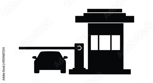 A black silhouette of a drive thru with a car waiting silhouette
