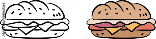 Sandwich sub icon vector illustration in flat colored and line art style design