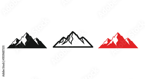 Three mountain ranges depicted in varying color schemes a bold silhouette