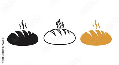 Three loaves of bread depicted with varying color schemes silhouette