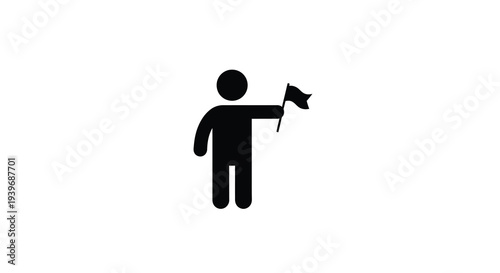 A simple black figure waves a flag in a minimalist silhouette