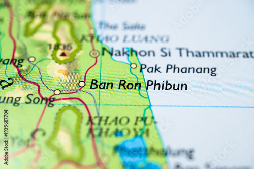 Detailed macro of Kuantan and Pahang region road map in Malaysia for travel navigation concept.
