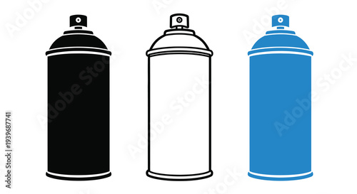 Three spray paint cans in varying colors a graphic silhouette