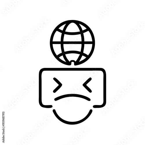 Internet censorship icon with globe and masked face expression