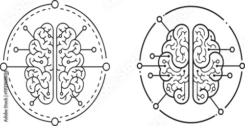 Brain with neural connections in modern circular design