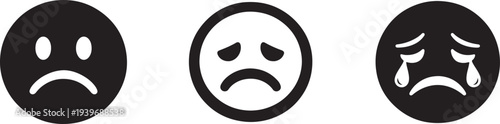 Sad emoji icon and sign vector set. Yellow unhappy emoticons expressing sorrow, mood and feeling.