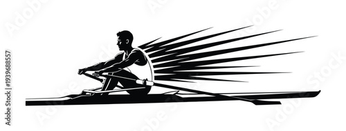 Vector of a rower in a sleek boat gliding through water