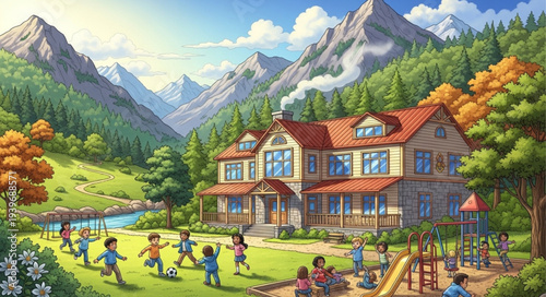 Charming Mountain Lodge with Scenic Surroundings and Play Area.