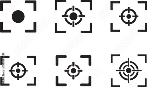 Focus icon and target sign vector set for concentration, aim, vision and goal concept in flat design.