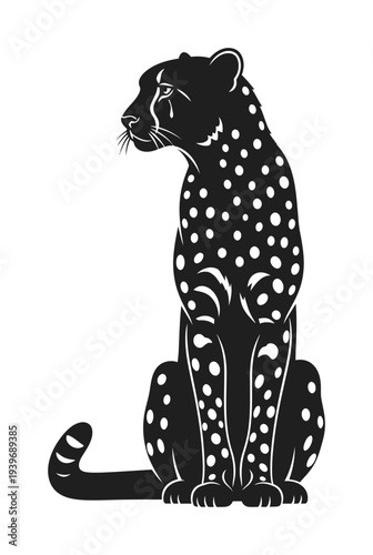 Vector of a sleek black leopard with white spots sitting upright