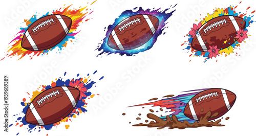 American football multi colored brush stroke effect illustrations