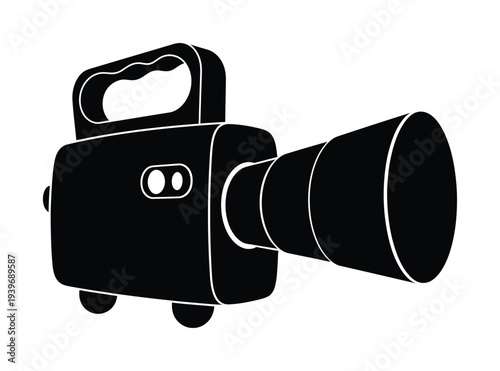 Vector of a large spotlight projector with an extended handle and a prominent lens