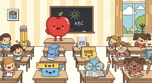 Children in Classroom Learning Environment with Teacher.