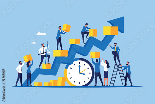 Teamwork builds success people collaborating to raise a growth chart upwards