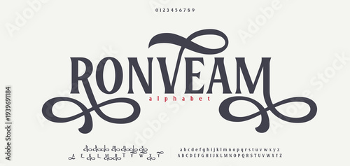 RONVEAM Abstract Fashion font alphabet. Minimal modern urban fonts for logo, brand etc. Typography typeface uppercase lowercase and number. vector illustration