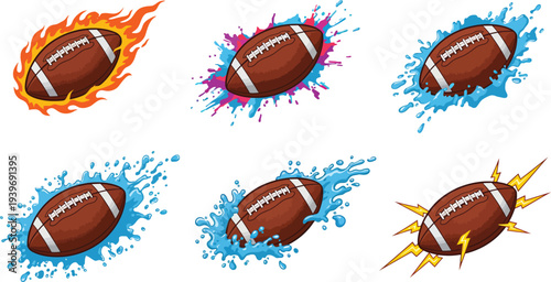 American football with colorful motion effects and abstract background elements in vibrant colors on white