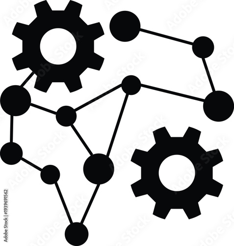 gears and connected nodes icon. Gear connection icon. Illustration vector
