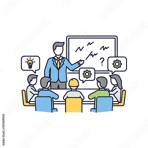 Business team discussing ideas and strategy in an office meeting.