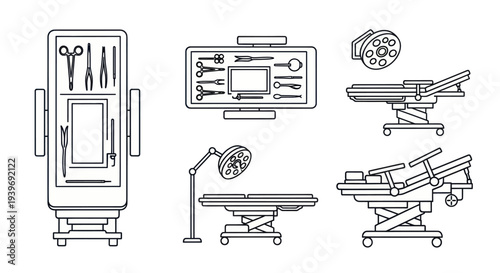 Outlined Surgical Equipment Set for Medical Procedures.