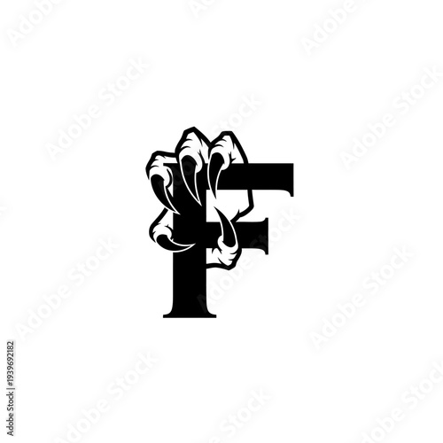 Letter f clawing icon black and white graphic for design projects