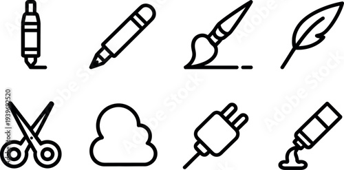 Collection of diverse artistic and writing tool icons representing creativity and design
