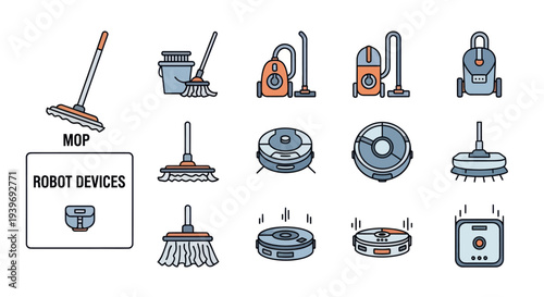 Collection of Cleaning Devices and Robot Vacuums.
