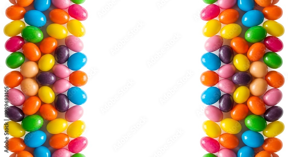 Obraz premium Vibrant easter sunday eggs border frame with colorful candy coating