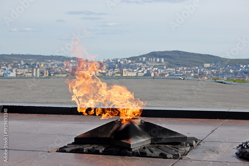 Foto MURMANSK, RUSSIA - JUNE 17, 2023: Monument to the soldiers who liberated the Soviet Arctic during World War II