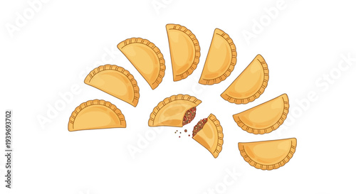Assorted Empanadas Arranged in a Circular Pattern.