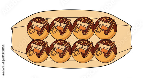 Assorted donuts with chocolate and caramel toppings on a tray.