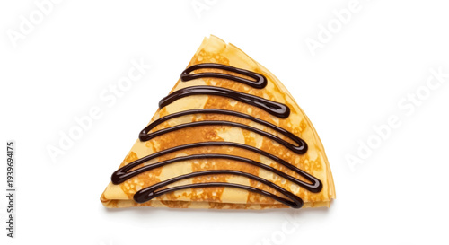A slice of chocolate dessert pie on a white background.