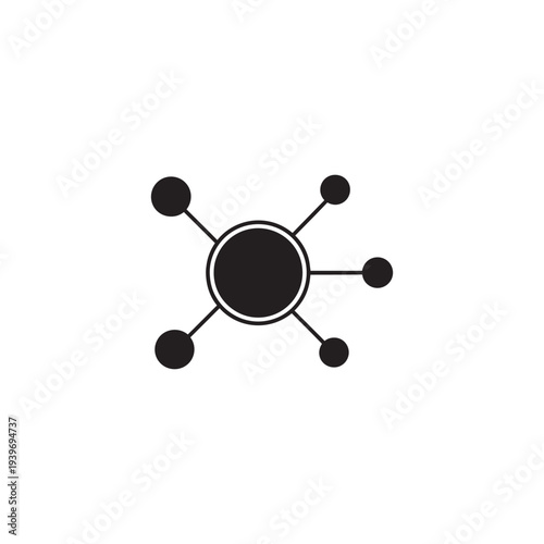 Minimalist black and white network icon representing connectivity, social media hub, and data distribution system on a clean white background.