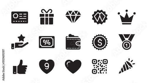 Premium Loyalty Program and VIP Rewards Icon Set for Membership Tiers, Digital Wallet, and Customer Incentive Design