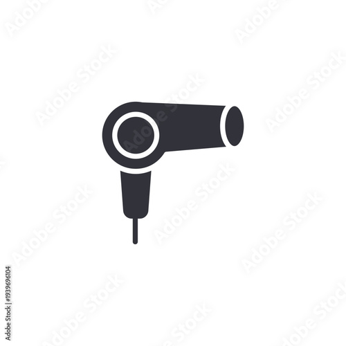 Hair dryer icon representing hairstyling tools, salon equipment, professional hair treatment, grooming process, and modern barber services.