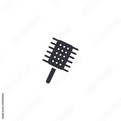 Round brush icon representing hairstyling tools, volume creation, blow drying techniques, and professional salon styling equipment.