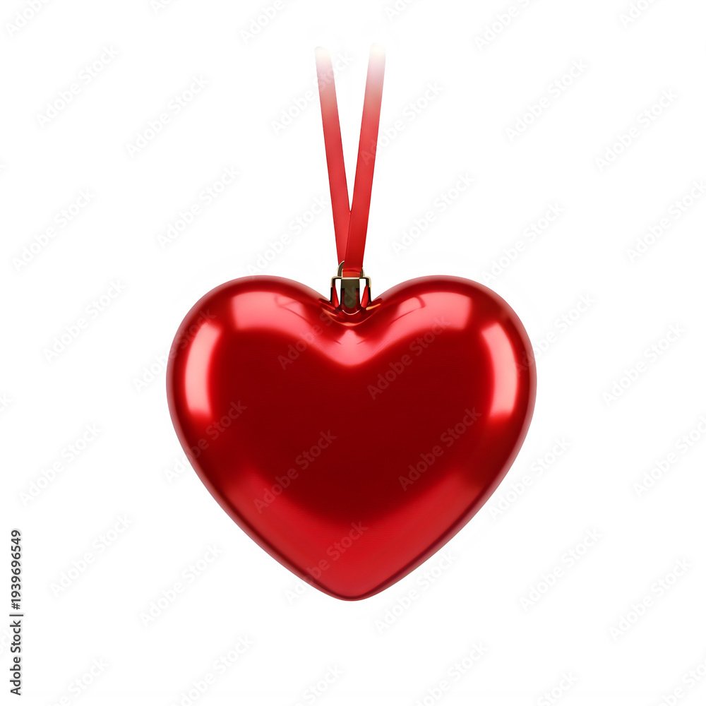 Obraz premium A shiny red heart ornament with a ribbon