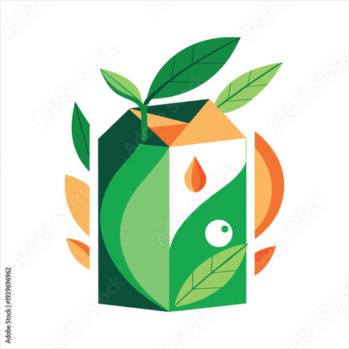 Modern Juice Box with Leaves Logo Vector